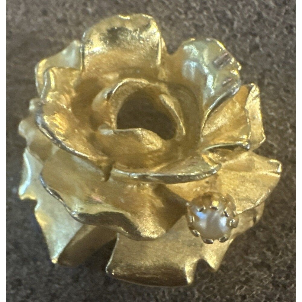 Vintage DeNICOLA Golden Rose Pendant Pearl Gold Tone Signed